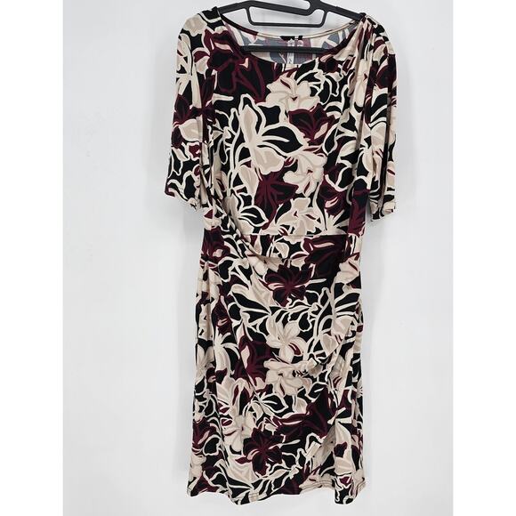 NY Collection Dresses & Skirts - NY Collection Black Wine Floral Print Short Sleeve Faux Wrap Midi Dress XL NWT